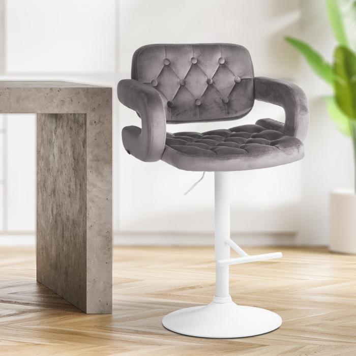 Barhocker HLO-CP314 Samt wei ~ grau