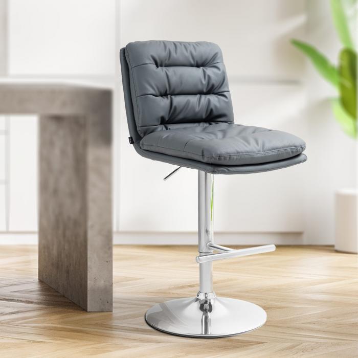 Barhocker HLO-CP246 Kunstleder chrom ~ grau