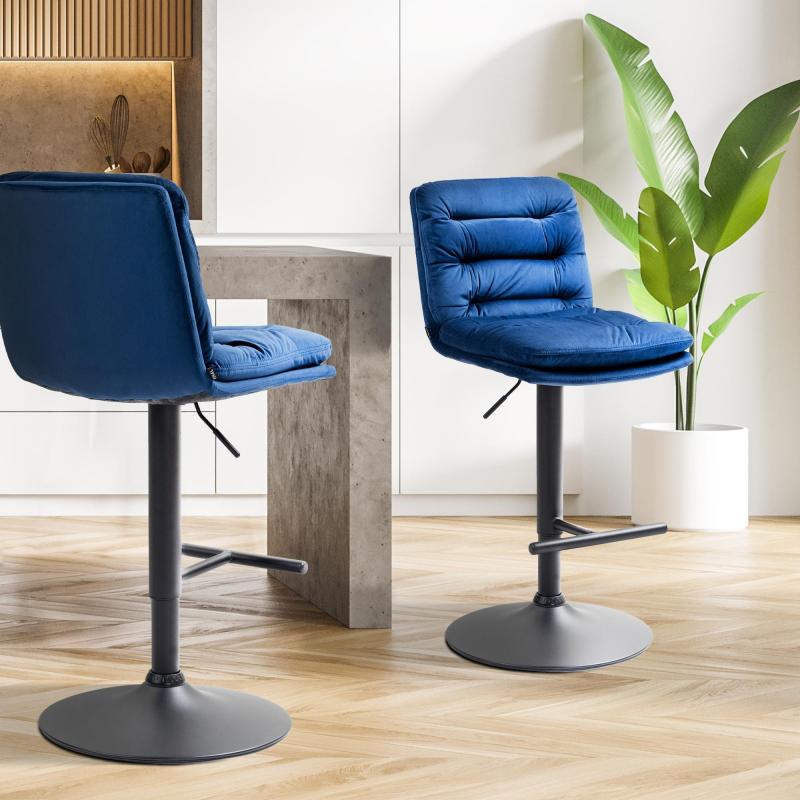 Barhocker HLO-CP247 Samt schwarz ~ blau