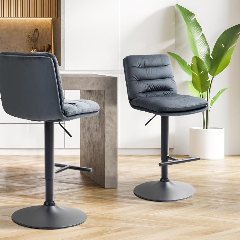Barhocker HLO-CP247 Samt schwarz ~ dunkelgrau