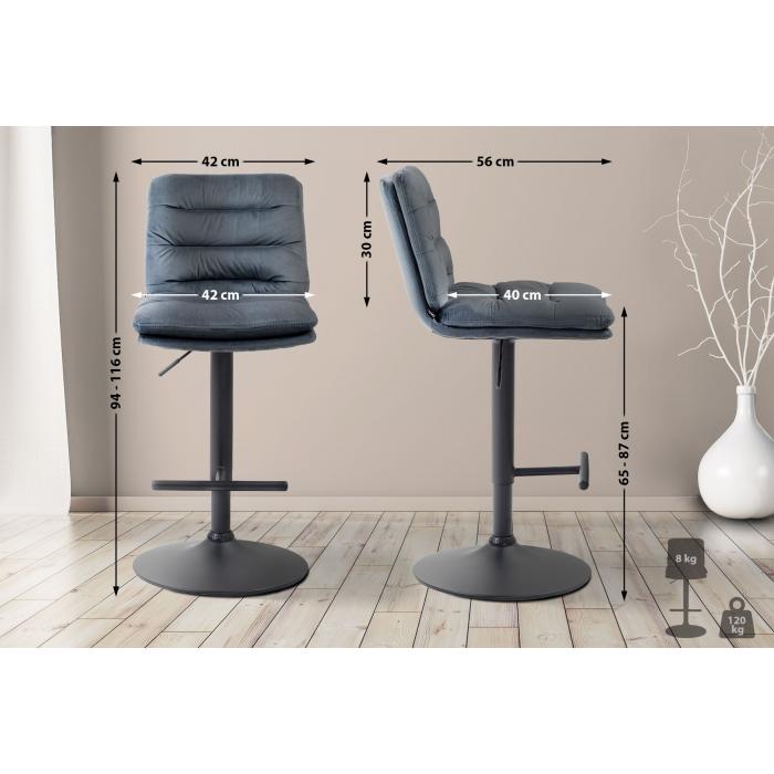 Barhocker HLO-CP247 Samt schwarz ~ dunkelgrau