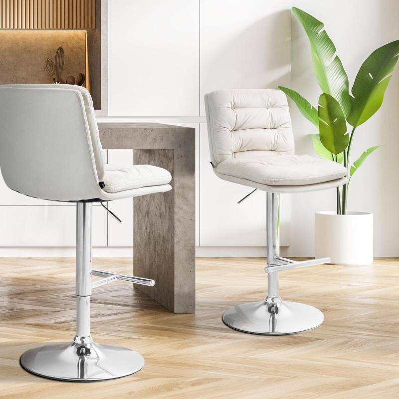Barhocker HLO-CP247 Samt chrom ~ creme