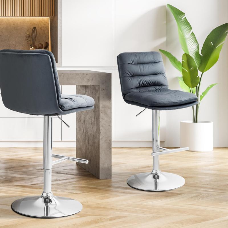 Barhocker HLO-CP247 Samt chrom ~ dunkelgrau
