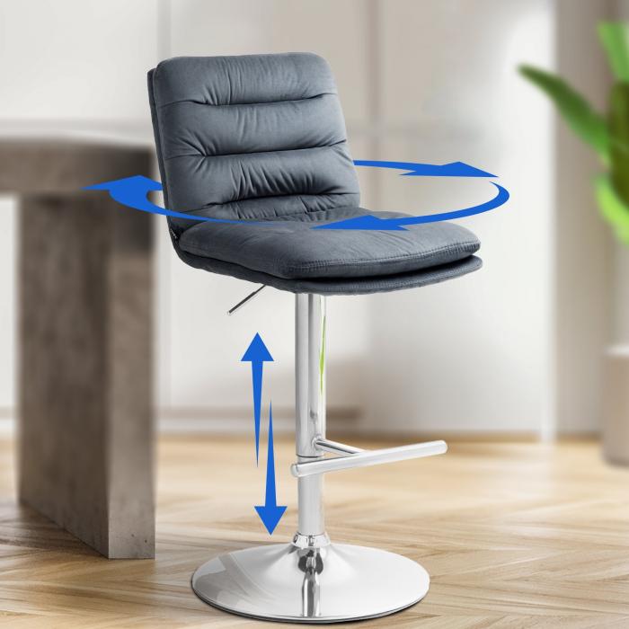 Barhocker HLO-CP247 Samt chrom ~ dunkelgrau