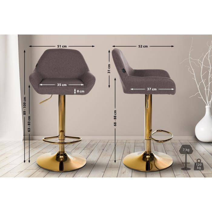 Barhocker HLO-CP8 Gold Stoff ~ braun