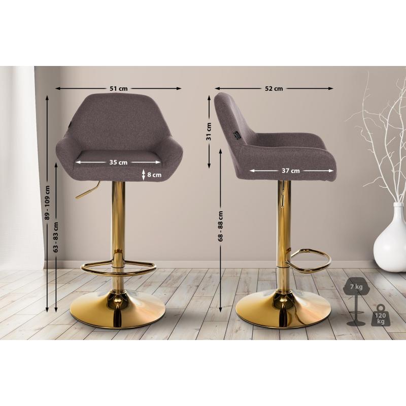 Barhocker HLO-CP8 Gold Stoff ~ braun