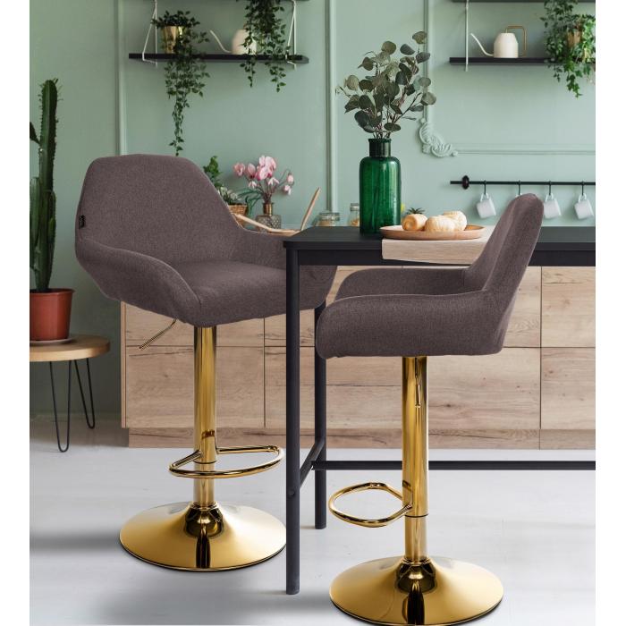 Barhocker HLO-CP8 Gold Stoff ~ braun