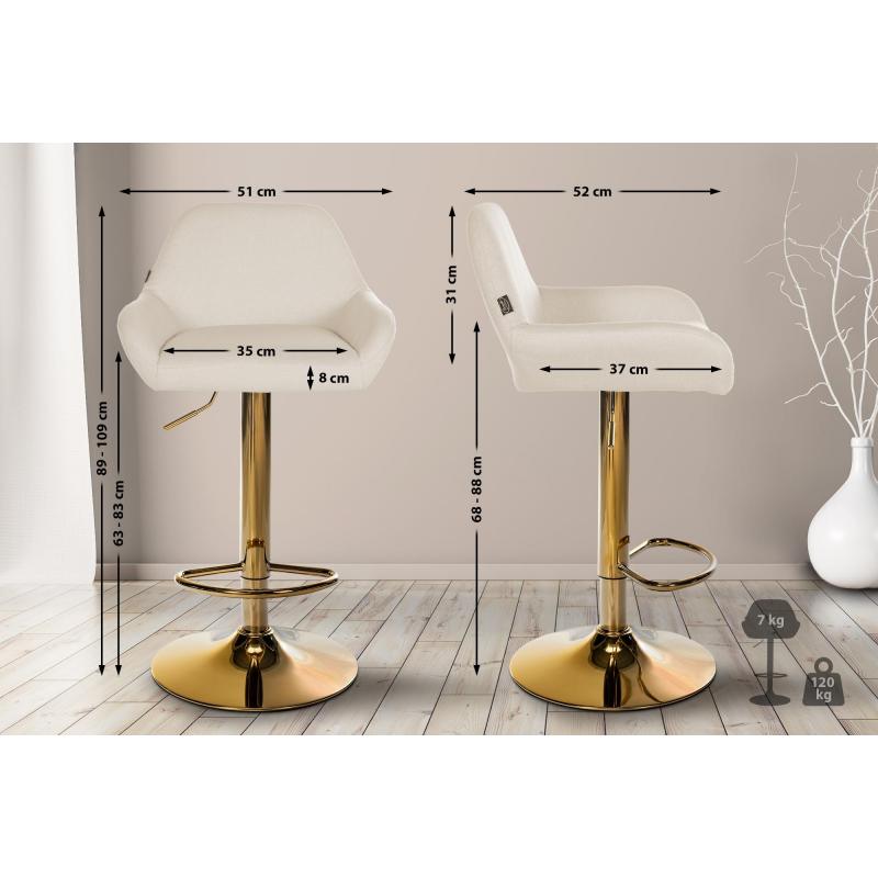 Barhocker HLO-CP8 Gold Stoff ~ creme