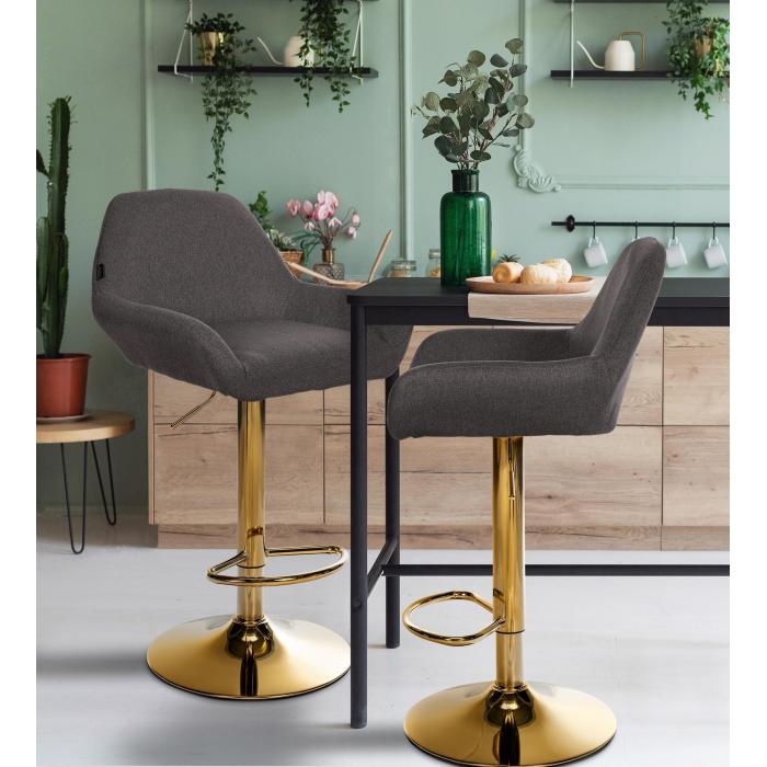 Barhocker HLO-CP8 Gold Stoff ~ dunkelgrau