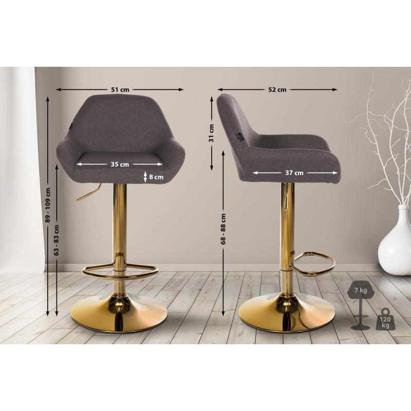 Barhocker HLO-CP8 Gold Stoff ~ dunkelgrau