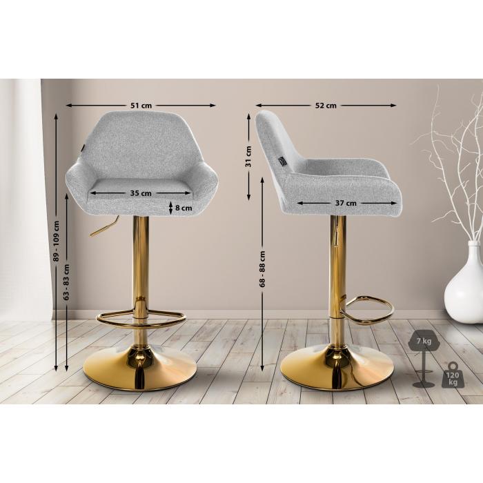 Barhocker HLO-CP8 Gold Stoff ~ grau