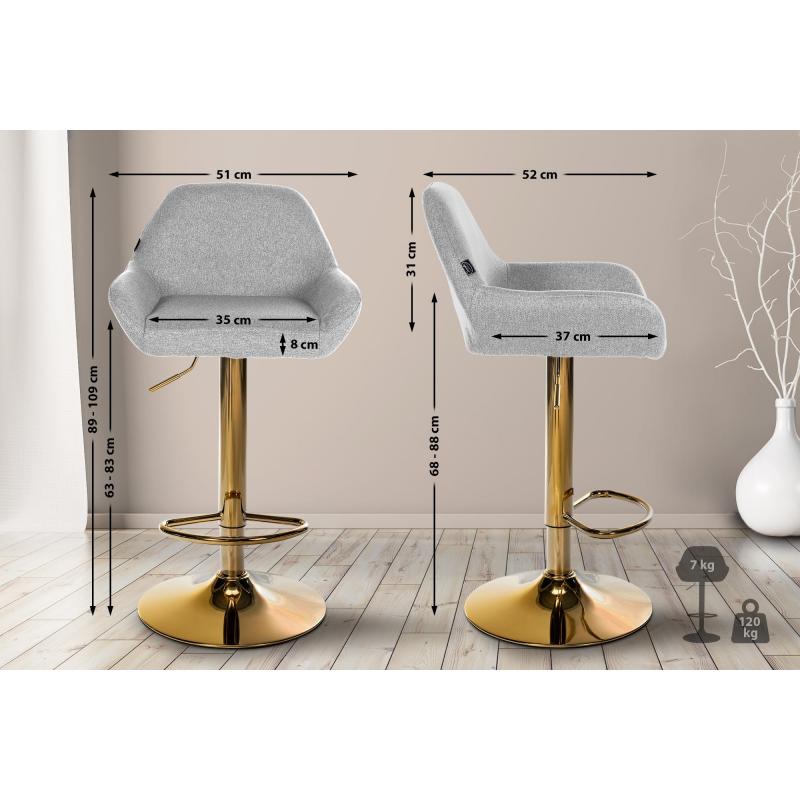 Barhocker HLO-CP8 Gold Stoff ~ grau
