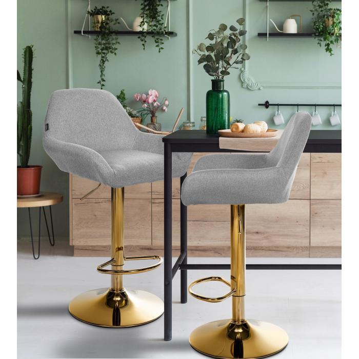 Barhocker HLO-CP8 Gold Stoff ~ grau