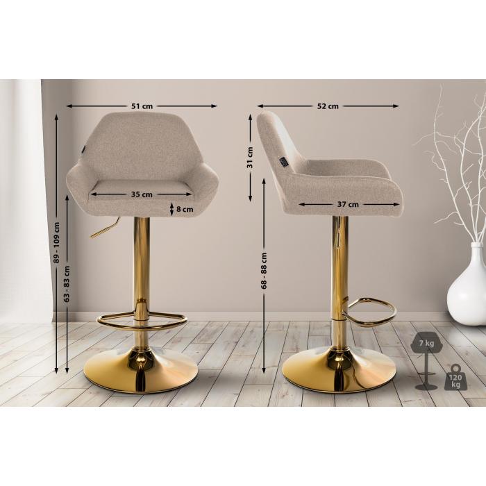 Barhocker HLO-CP8 Gold Stoff ~ taupe