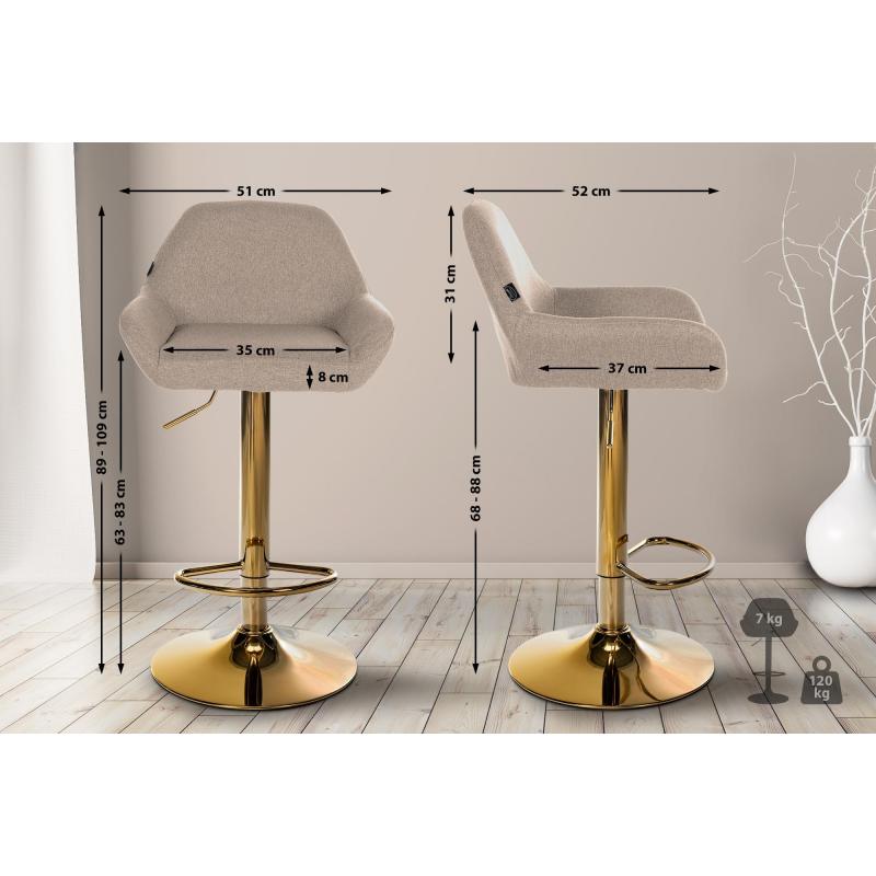 Barhocker HLO-CP8 Gold Stoff ~ taupe