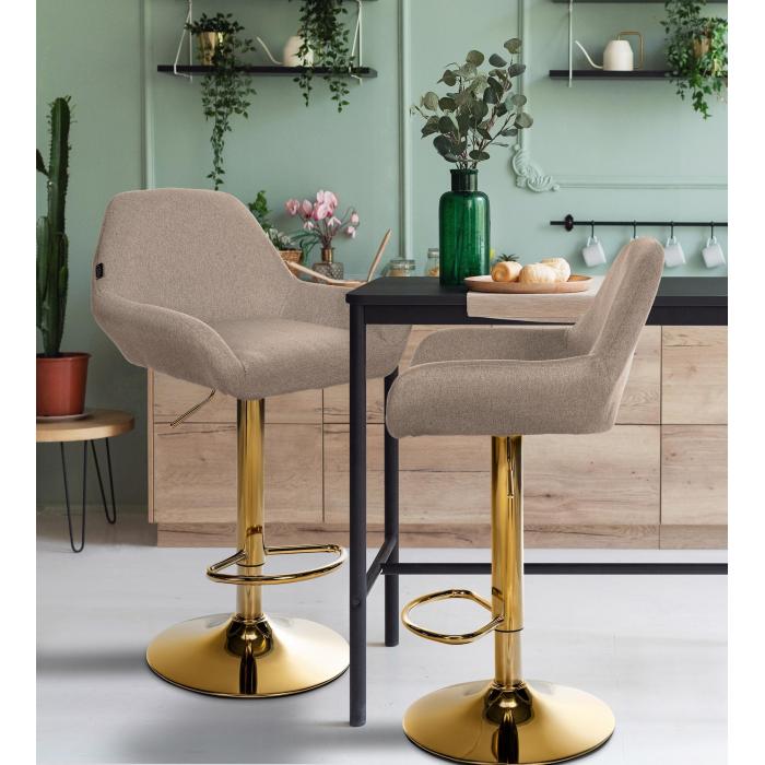 Barhocker HLO-CP8 Gold Stoff ~ taupe