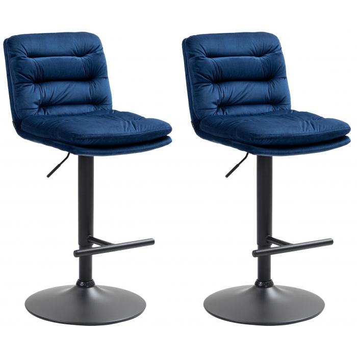 2er Set Barhocker HLO-CP247 Samt schwarz ~ blau