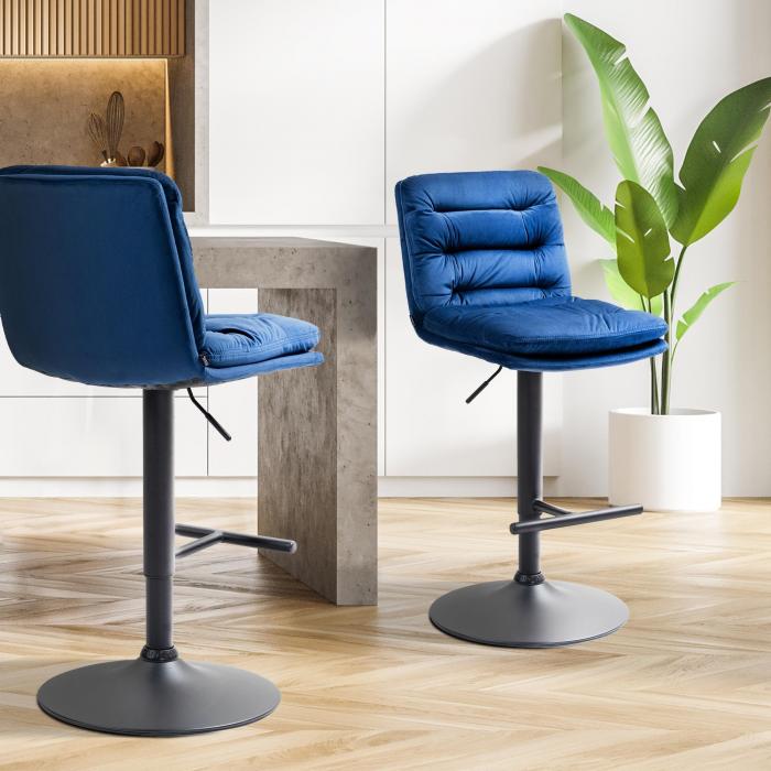 2er Set Barhocker HLO-CP247 Samt schwarz ~ blau