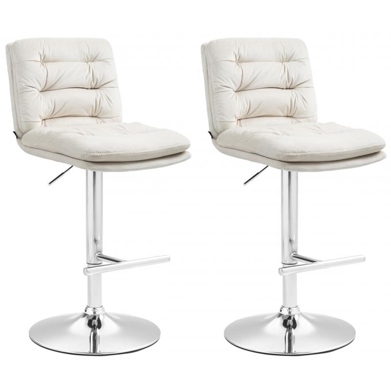 2er Set Barhocker HLO-CP247 Samt chrom ~ creme