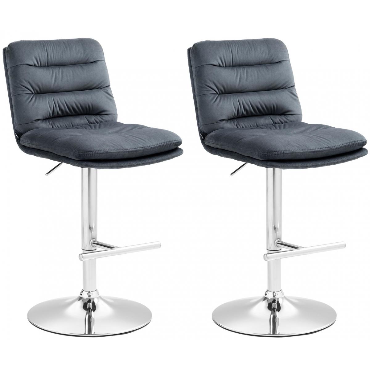 2er Set Barhocker HLO-CP247 Samt chrom ~ dunkelgrau