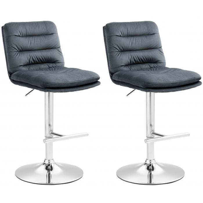 2er Set Barhocker HLO-CP247 Samt chrom ~ dunkelgrau
