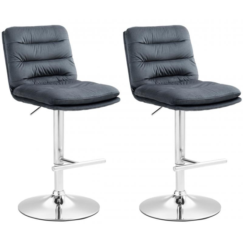 2er Set Barhocker HLO-CP247 Samt chrom ~ dunkelgrau