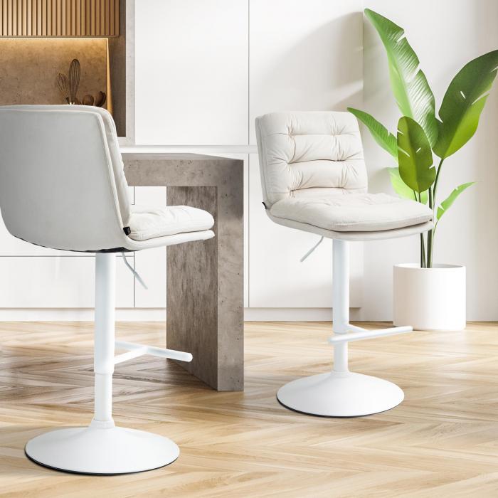 2er Set Barhocker HLO-CP247 Samt wei ~ creme