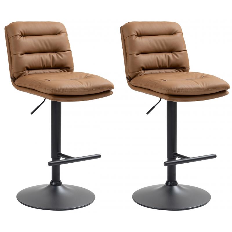 2er Set Barhocker HLO-CP246 Kunstleder schwarz ~ hellbraun