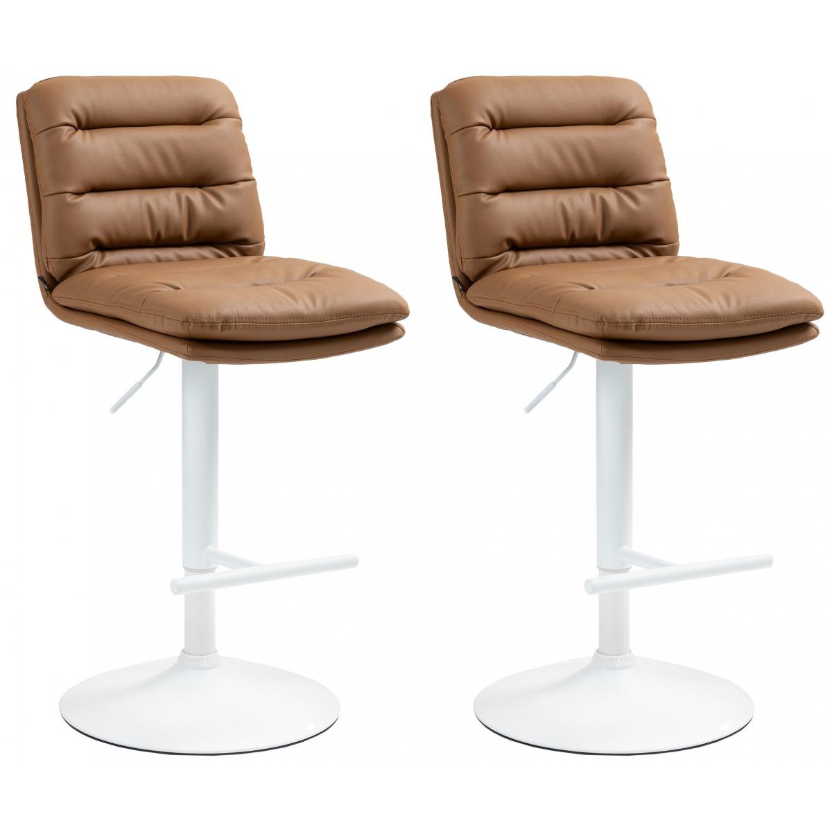 2er Set Barhocker HLO-CP246 Kunstleder wei ~ hellbraun