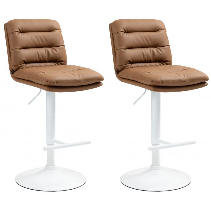 2er Set Barhocker HLO-CP246 Kunstleder wei ~ hellbraun