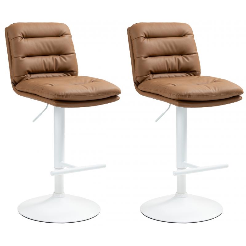 2er Set Barhocker HLO-CP246 Kunstleder wei ~ hellbraun