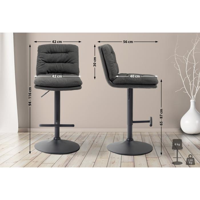2er Set Barhocker HLO-CP248 Stoff schwarz ~ dunkelgrau