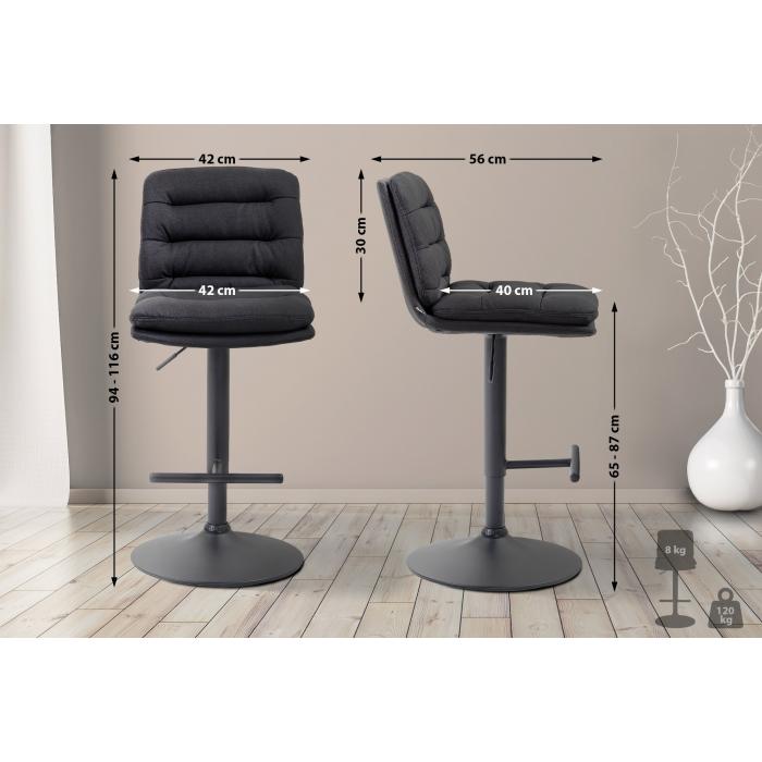 2er Set Barhocker HLO-CP248 Stoff schwarz ~ schwarz