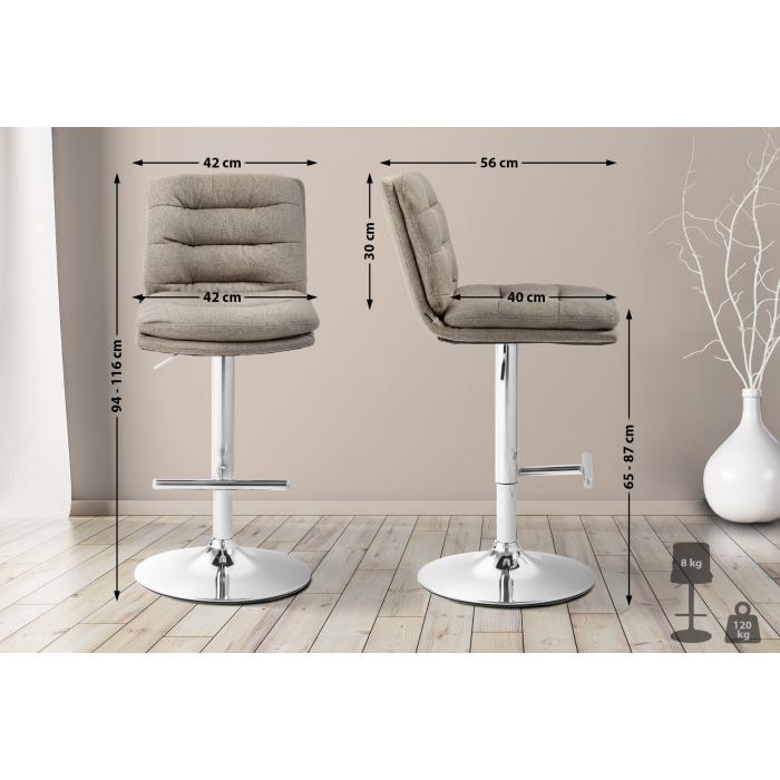 2er Set Barhocker HLO-CP248 Stoff chrom ~ taupe