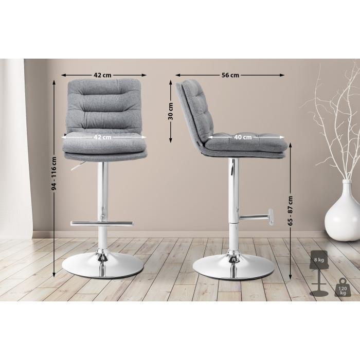 2er Set Barhocker HLO-CP248 Stoff chrom ~ grau