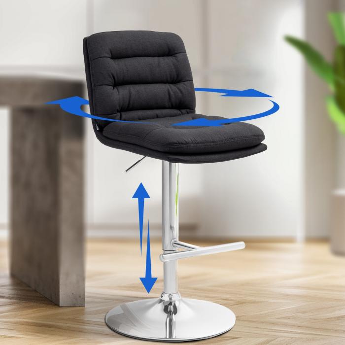 2er Set Barhocker HLO-CP248 Stoff chrom ~ schwarz