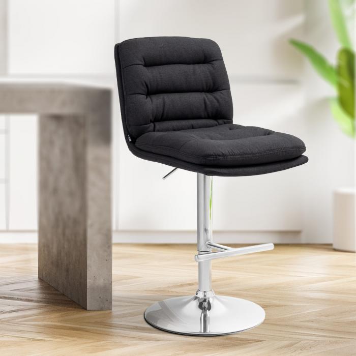 2er Set Barhocker HLO-CP248 Stoff chrom ~ schwarz