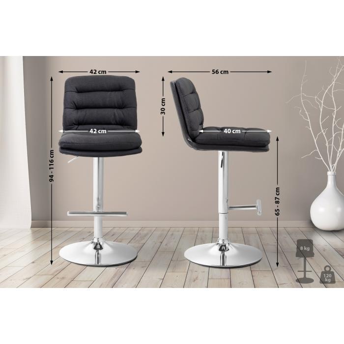 2er Set Barhocker HLO-CP248 Stoff chrom ~ schwarz