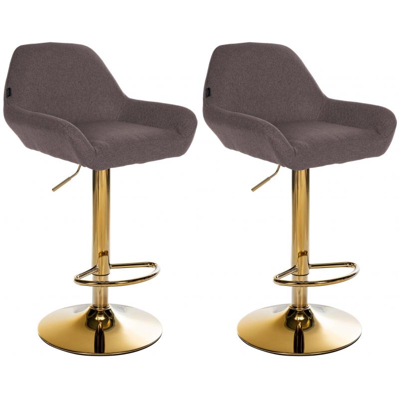 2er Set Barhocker HLO-CP8 Gold Stoff ~ braun