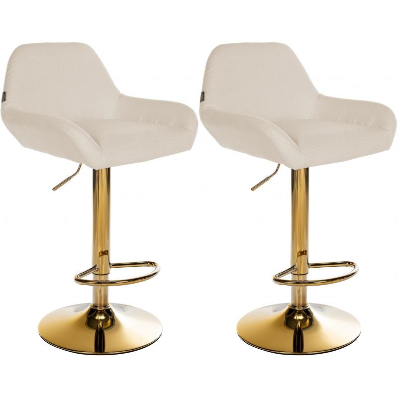 2er Set Barhocker HLO-CP8 Gold Stoff ~ creme