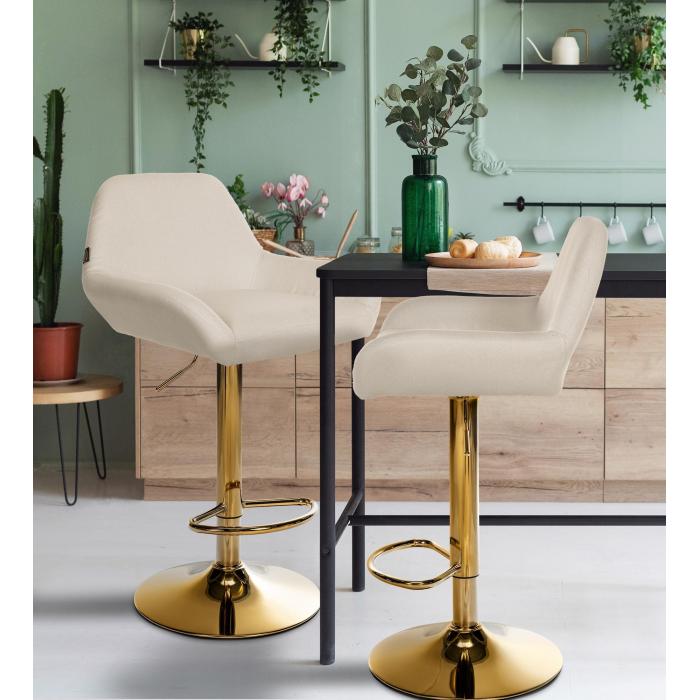 2er Set Barhocker HLO-CP8 Gold Stoff ~ creme