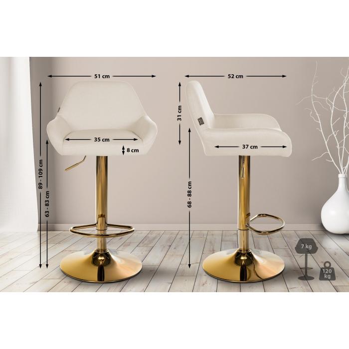 2er Set Barhocker HLO-CP8 Gold Stoff ~ creme