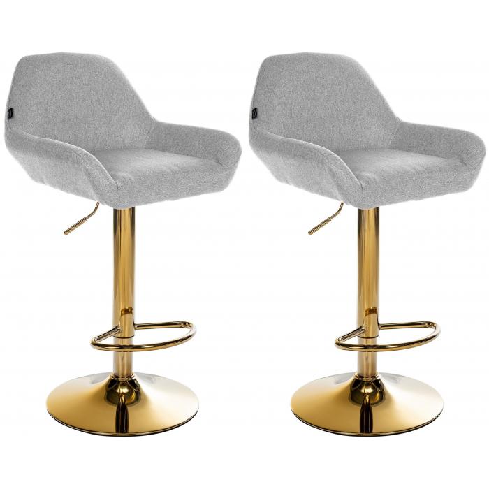 2er Set Barhocker HLO-CP8 Gold Stoff ~ grau