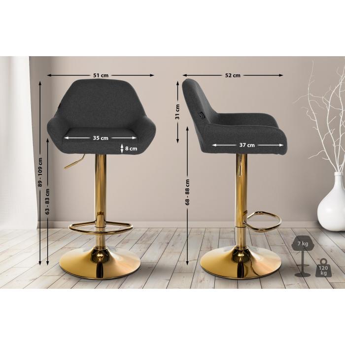 2er Set Barhocker HLO-CP8 Gold Stoff ~ schwarz