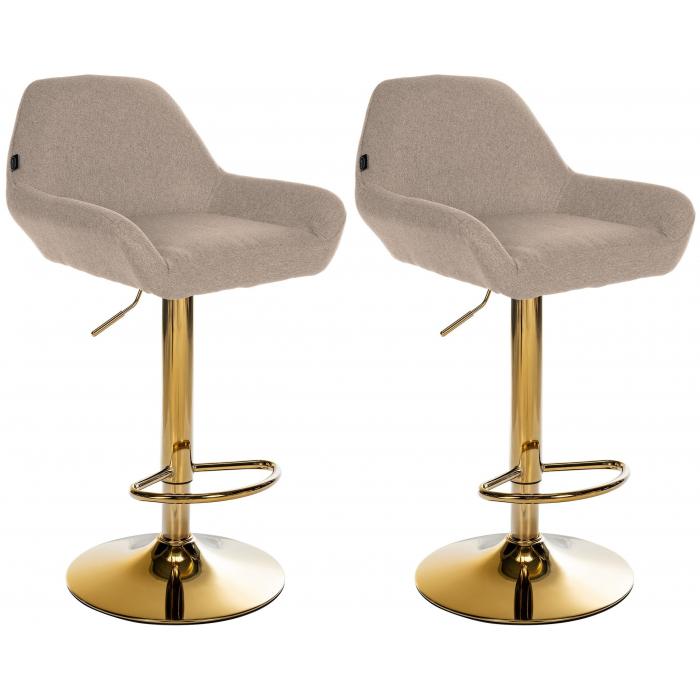 2er Set Barhocker HLO-CP8 Gold Stoff ~ taupe