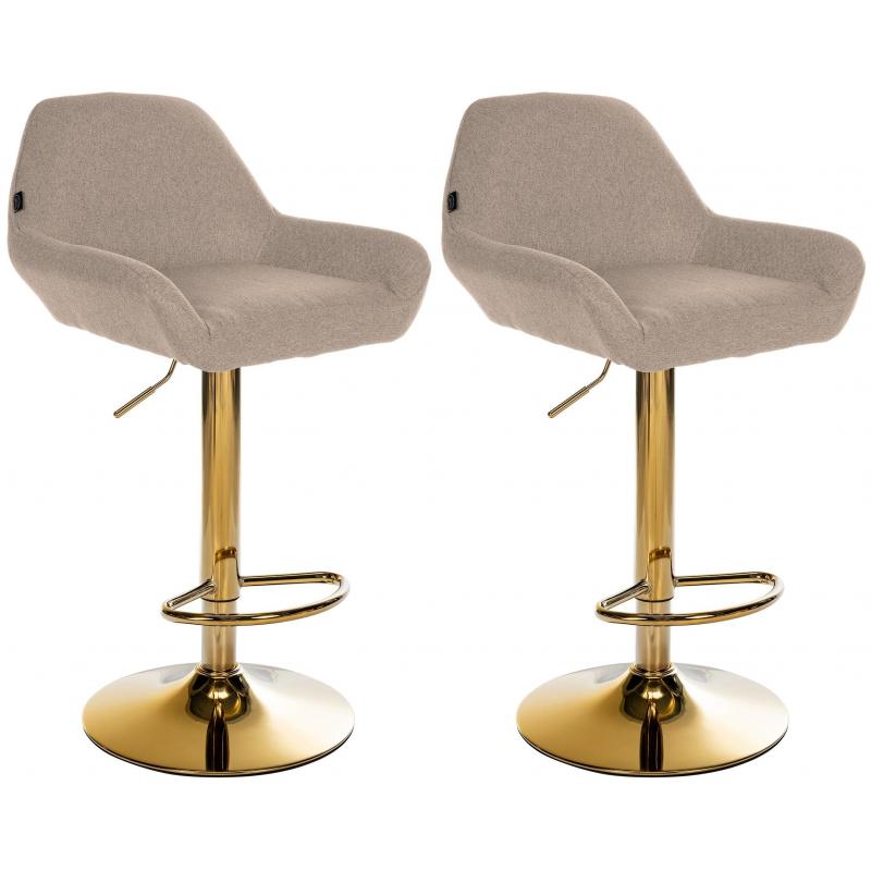 2er Set Barhocker HLO-CP8 Gold Stoff ~ taupe
