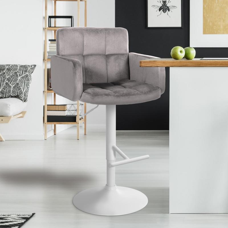 Barhocker HLO-CP326 Samt wei ~ grau