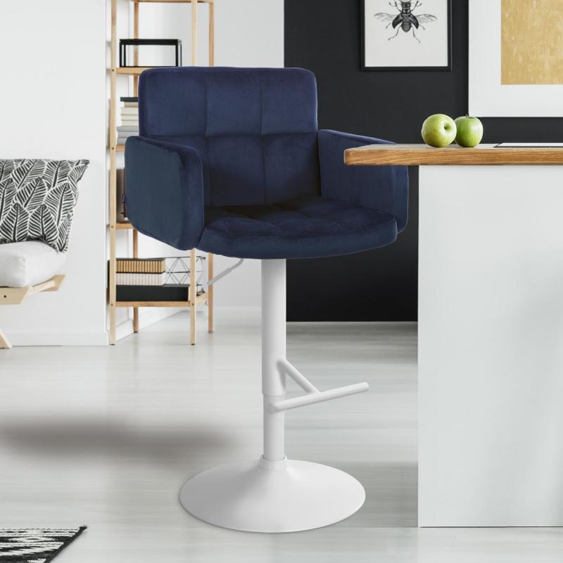 Barhocker HLO-CP326 Samt wei ~ blau