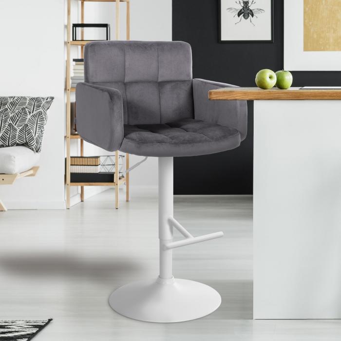 Barhocker HLO-CP326 Samt wei ~ dunkelgrau