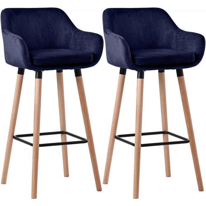 2er Set Barhocker HLO-CP19 Samt ~ dunkelblau